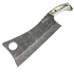 12" Fixed Blade Hunting Machete Cleaver Knife I 7.5 inch Blade I Natural Wood Handle I Outdoor & Sport I Camping I Hunting I Nylon Sheath I (Stonewash/Wood)