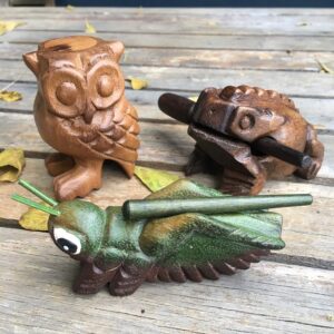 Cozinest Wooden Percussion Frog, Cricket and Owl Set 3 Musical Instrument Products From Thailand Home Office Decoration Nice Gift (Small)