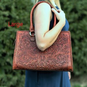 Mauzari Tooled Leather Shoulder Bag Tote for Women (Koa, Large)