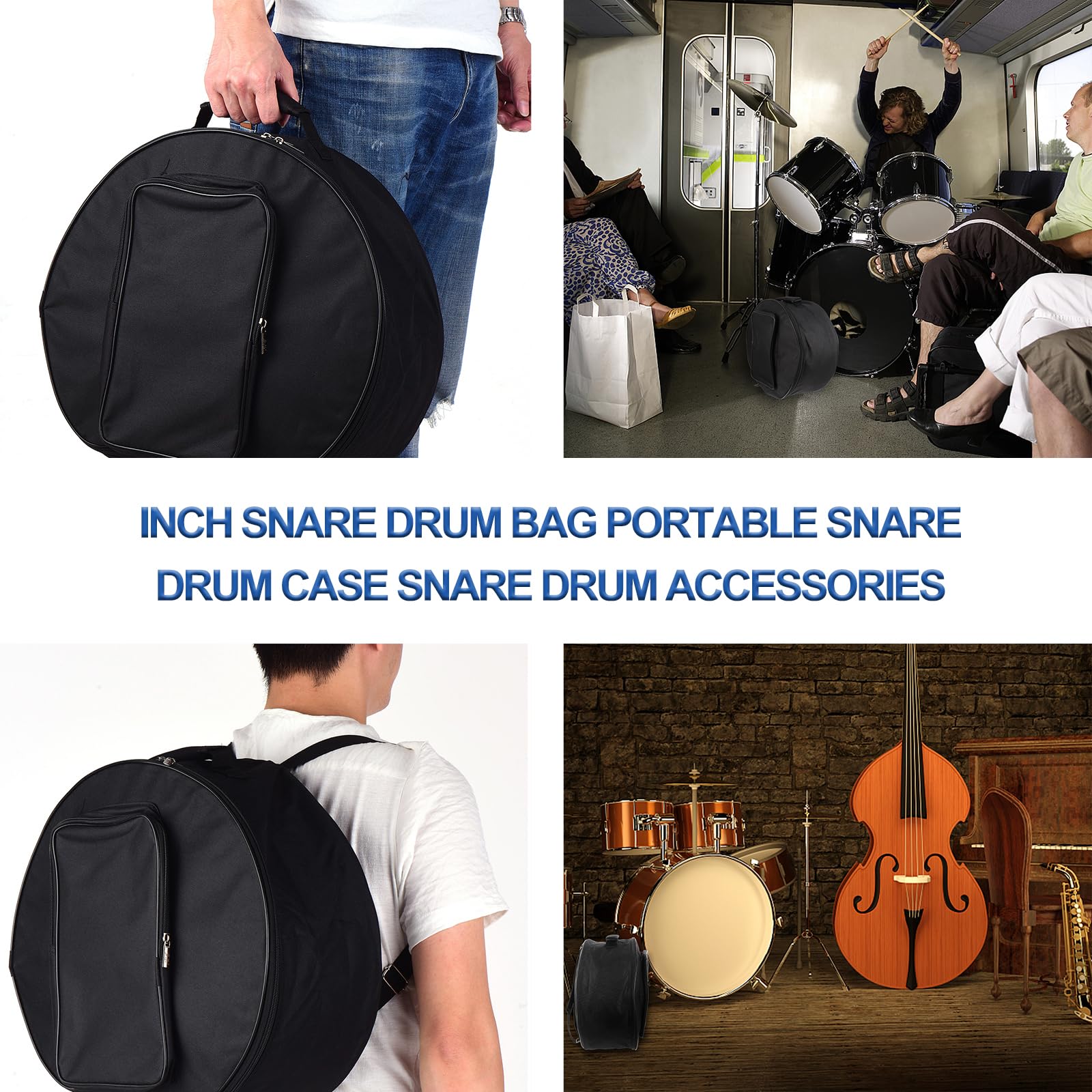 Padded Portable Snare Drum Case, 13-14 Inch Snare Drum Carrying Backpack with Shoulder Strap and Carry Handles, Drum Bag Case for, Storage And Transport (Black)