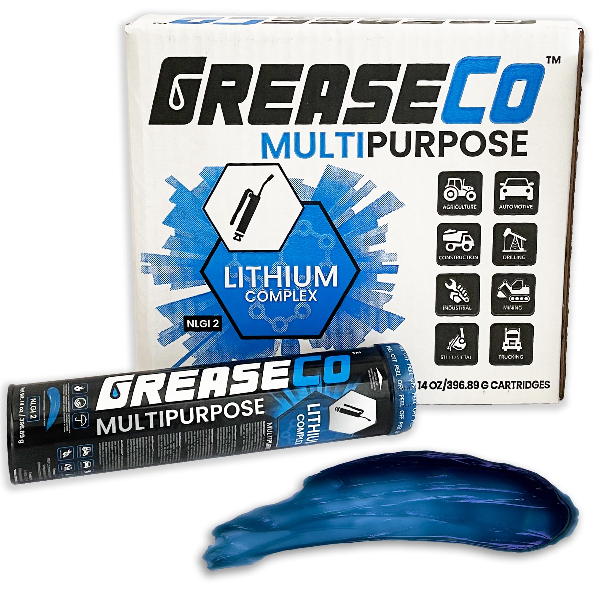 Wheel Bearing Grease Tube Lithium Complex | High Temp | Axle | Automotive | Tractor | Grease Cartridge for Grease Gun | Ball Joint | Marine | Blue | Case of Grease 10 Tubes | NLGI 2 | Multipurpose