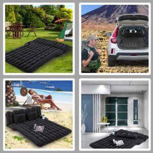 Byomostor SUV Air Mattress with Drink & Phone Holder, Flocked-Top Car Mattress with 2 Air Pillows & Electric Air Pump, Perfect SUV Mattress for Camping, Travel, and Road Trips (Black)