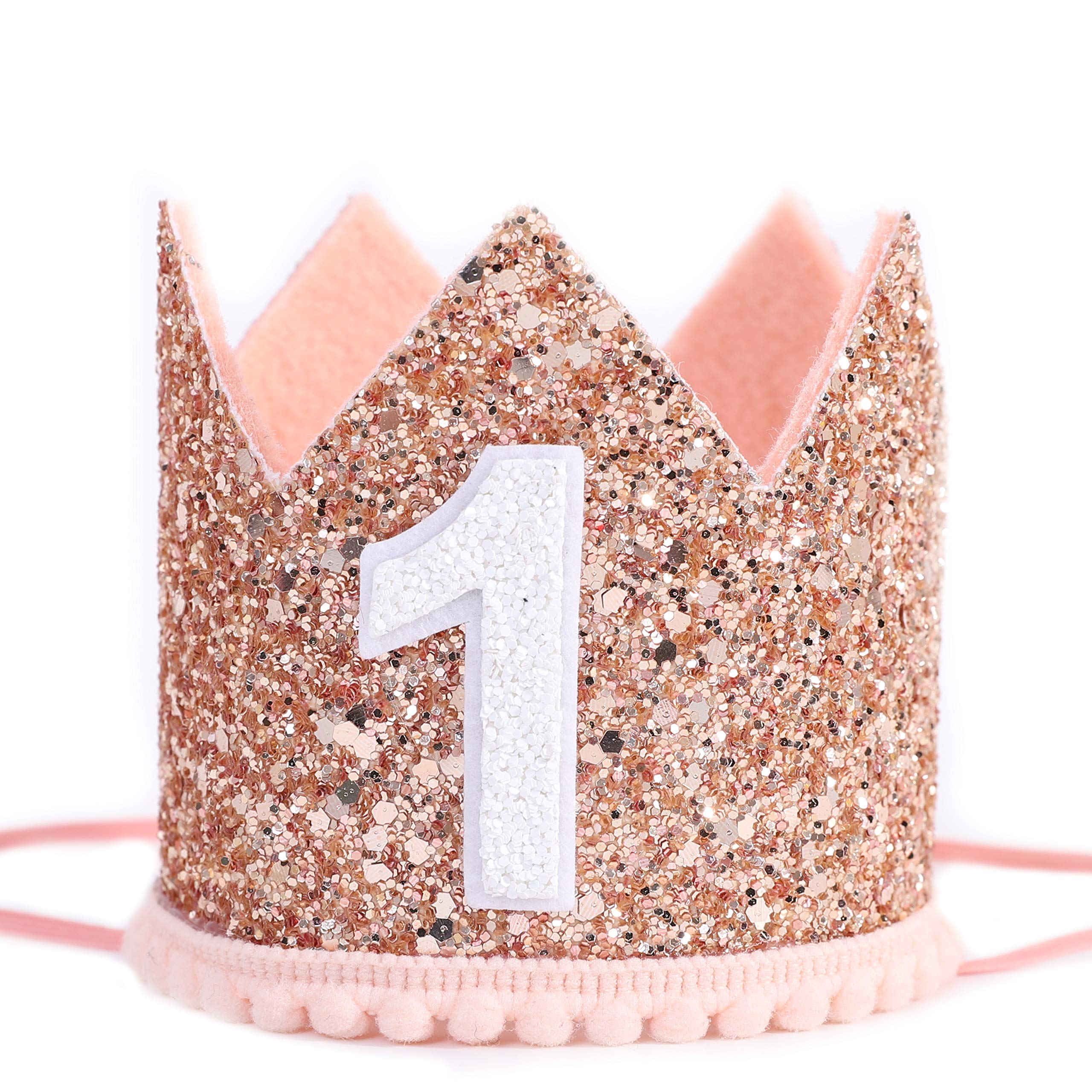 Glitter Birthday Crown - Photo Booth Props, Party Hat for Baby's 1st Birthday (Pink and Gold)