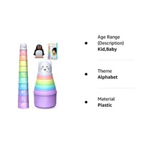 Stacking Cups Toy for Toddler Plus Bonus Squirting Baby Bath Toy & Bear Head Shaker with Numbers, Letters, Patterns, Fun Educational Toys for 6 Months +, 1 2 3 Years