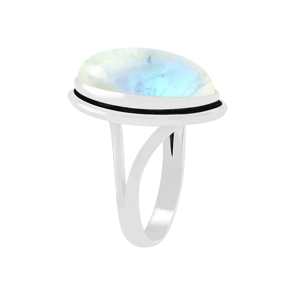 TISHAVI 7.15Cts Moonstone Ring Size 8 For Women, White Stone June Birthstone Jewelry Silver Mother'S Day Gifts For Mom Wife Sister