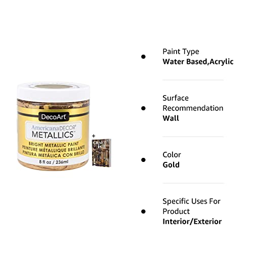 DecoArt Americana Decor Metallics 24K Gold Paint - 8oz Metallic 24K Gold Acrylic Paint - Water Based Multi Surface Paint for Arts and Crafts, Home Decor, Wall Decor, Gilding Paint & Touch Ups + E-book