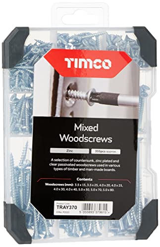 TIMCO TRAY370 Countersunk Silver Woodscrews Tray-355pcs Mixed Tray