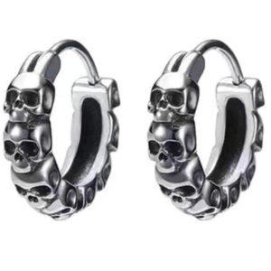 jude jewelers retro vintage stainless steel gothic skull cocktail party hallloween biker hoop earrings (silver)