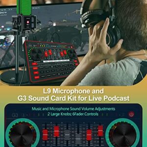 Podcast Equipment Bundle Audio Interface DJ Mixer Sound Card Kit XLR Condenser Microphone for Boradcast Live Streaming, Mic Voice Effect Changer Soundboard for Phone/PC/Laptop/Mac Recording(KB11-E300)