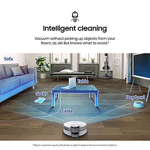 SAMSUNG Jet Bot AI+ Robot Vacuum Cleaner w/Object Recognition, Intelligent Cleaning, Clean Station, 5-Layer Filter, Touchless Dust Removal for Hardwood Floors, Carpets, VR50T95735W, White