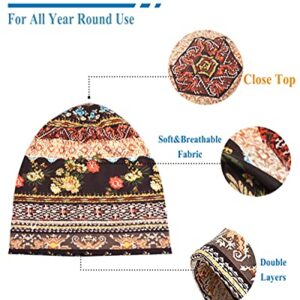 ELLEWIN Slouchy Beanie for Women Cute Floral Headwear Beanie Hats Thin Beanies Snood Hats Slouchy Retro Tribal Printed Hair Covering Thin Hippie Beanies Casual Skullies Beanies Dual Use Boho Hats