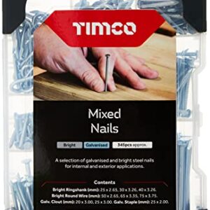 TIMCO Nails Galvanised Bright Mixed Tray - 300pcs - A Selection of galvanised and Bright Steel Nails for Internal and Exterior Applications