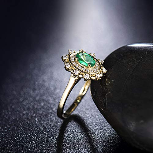 Lanmi 14K Yellow Gold Natural Emerald Diamonds Ring for Women Promise Engagement Wedding Anniversary Promotion