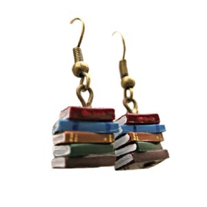 classic stack of books drop dangle earrings librarian teacher easy hook clay for women creative novel teach graduation jewelry-book