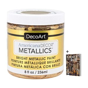 decoart americana decor metallics 24k gold paint - 8oz metallic 24k gold acrylic paint - water based multi surface paint for arts and crafts, home decor, wall decor, gilding paint & touch ups + e-book