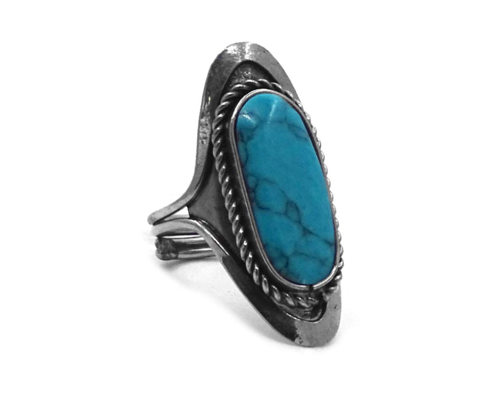 Mia Jewel Shop Ellipse Oval Flat Healing Gemstone Crystal Cabochon Silver Metal Border Adjustable Ring - Womens Natural Fashion Handmade Jewelry Boho Accessories (Turquoise Howlite)