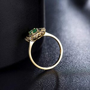 Lanmi 14K Yellow Gold Natural Emerald Diamonds Ring for Women Promise Engagement Wedding Anniversary Promotion