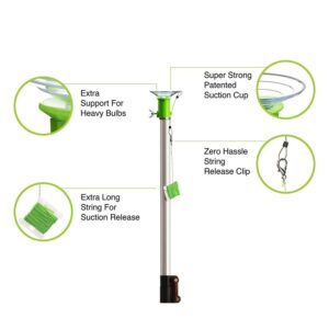 STAUBER Best Bulb Changer (Green, with 9 ft Pole, Large Suction)