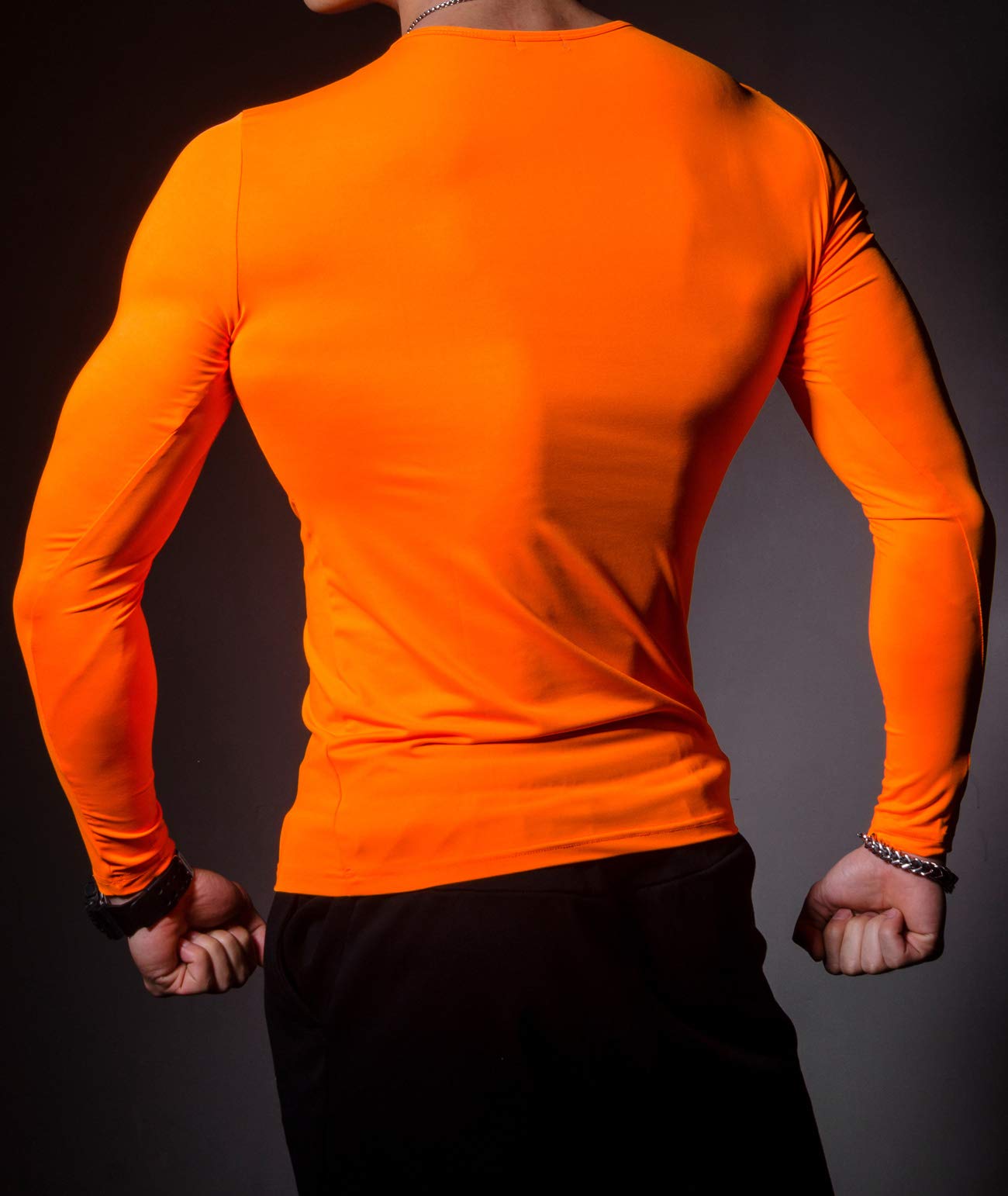 Red Plume Men's Cool Dry Fit Long Sleeve Compression Shirts, Active Sports Athletic Workout Shirt, Sports Base Layer T-Shirt (ORANGE, Medium)