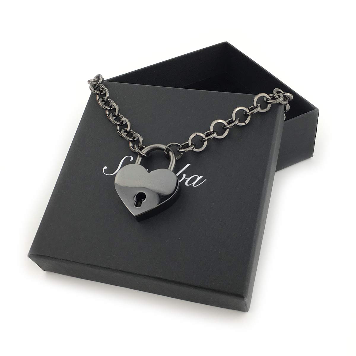 Succuba Padlock Necklace Chain Collar Choker with Two Keys and Box for Women and Men (B, 16)