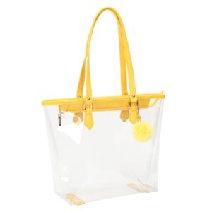 Large Clear Bag Transparent Shoulder Handbag with Yellow Plush Pendant (Yellow)