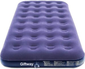 giftway twin size camping air mattress - 9" raised inflatable mattress portable comfort flocked blow up airbed with patch kit - air bed for guests/home/travel/housewarming gifts