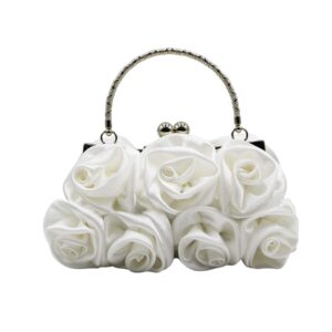 RARITYUS Women Evening Bag Silk-Like Satin Rose Shaped Clutch Handbag with Elegant Metal Handle for Party Wedding Purse