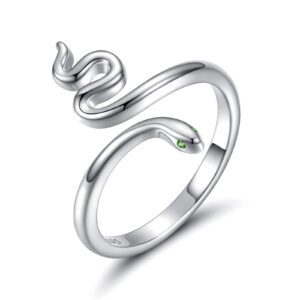 mic tai 925 sterling silver snake ring for women adjustable thumb jewelry green rings gifts (silver)