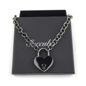 Succuba Padlock Necklace Chain Collar Choker with Two Keys and Box for Women and Men (B, 16)