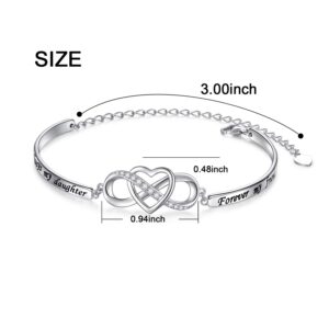 925 Sterling Silver Infinity Love Heart Bracelet With Inspirational Message for Daughter from Mother Father, Adjustable Length Bangle Bracelets Daughter Jewelry for Women