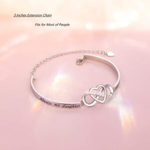 925 Sterling Silver Infinity Love Heart Bracelet With Inspirational Message for Daughter from Mother Father, Adjustable Length Bangle Bracelets Daughter Jewelry for Women