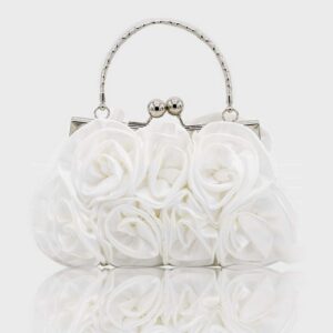 RARITYUS Women Evening Bag Silk-Like Satin Rose Shaped Clutch Handbag with Elegant Metal Handle for Party Wedding Purse