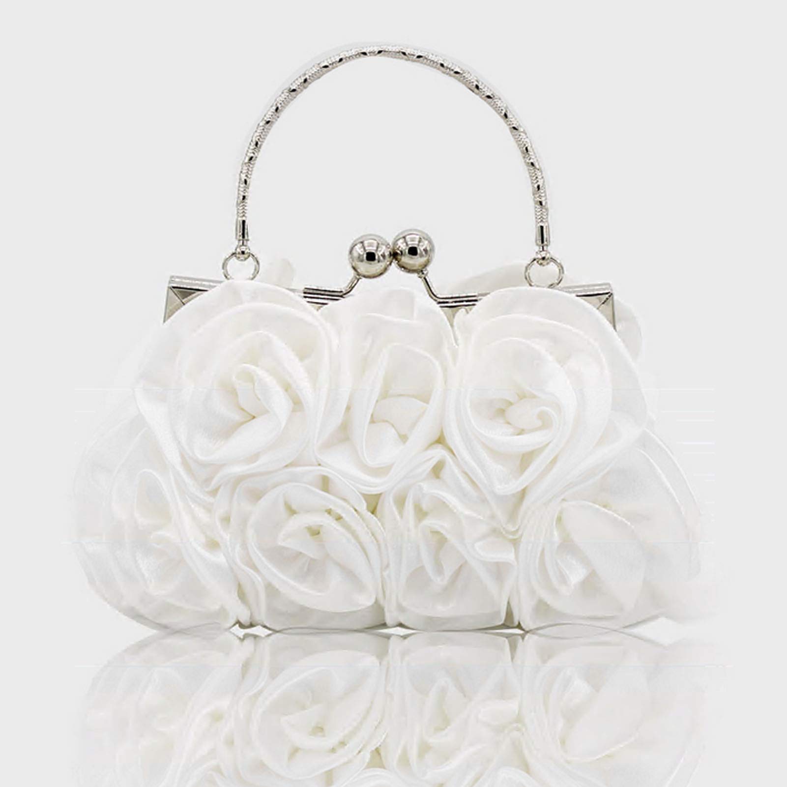 RARITYUS Women Evening Bag Silk-Like Satin Rose Shaped Clutch Handbag with Elegant Metal Handle for Party Wedding Purse