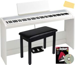 korg b2sp digital piano - white bundle with furniture stand, three-pedal unit, bench, instructional book, austin bazaar instructional dvd, and polishing cloth