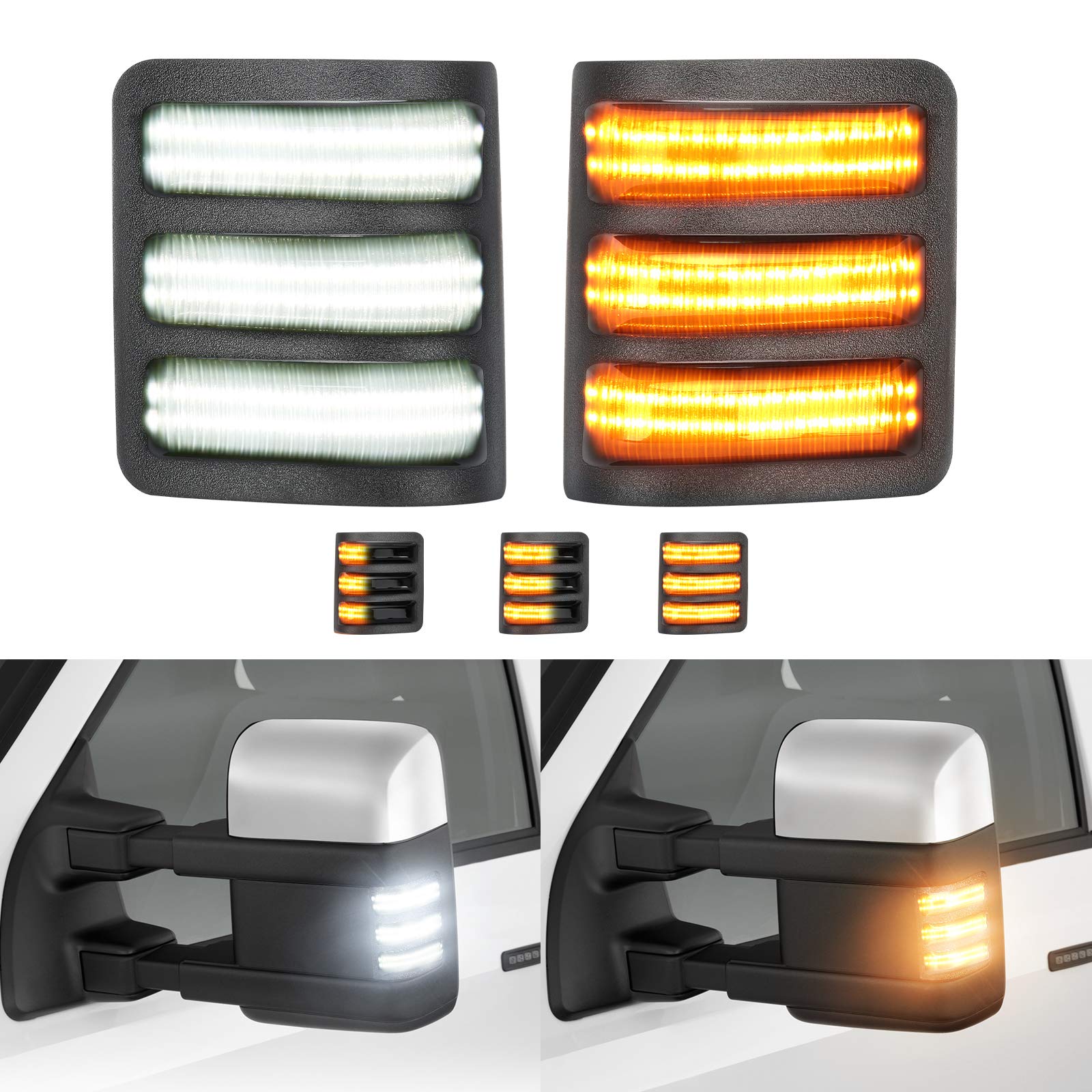 Switchback LED Side Mirror Marker Lights fit for 2008-2016 Ford F250 F350 F450 F550 Super Duty, Sequential Amber Turn Signal Lights, White Running Lights