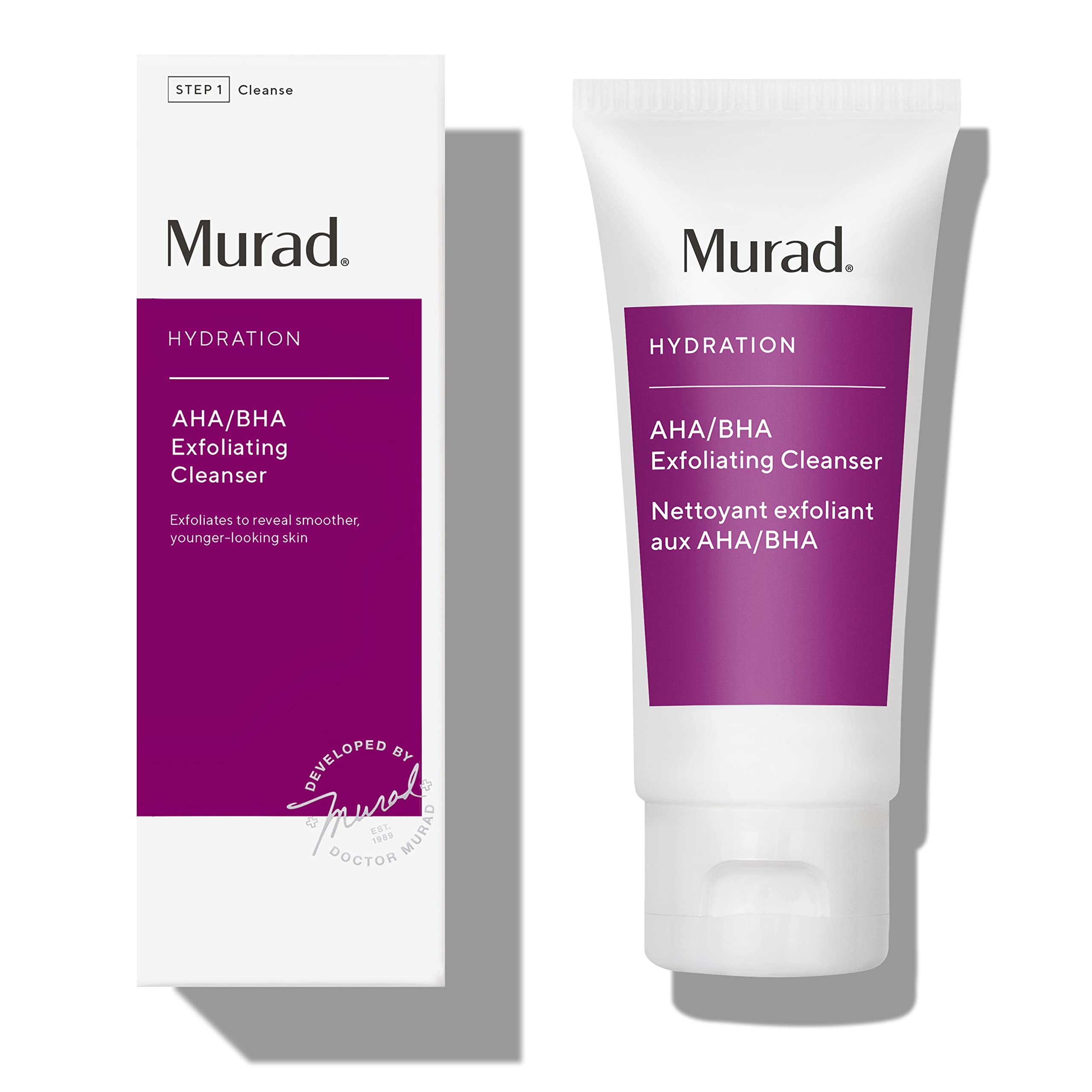 Murad AHA/BHA Exfoliating Cleanser - Hydration Exfoliating & Moisturizing Salicylic, Lactic and Glycolic Acid Face Wash - Creamy Skin Smoothing Treatment Backed by Science, Travel size, 2 Fl Oz