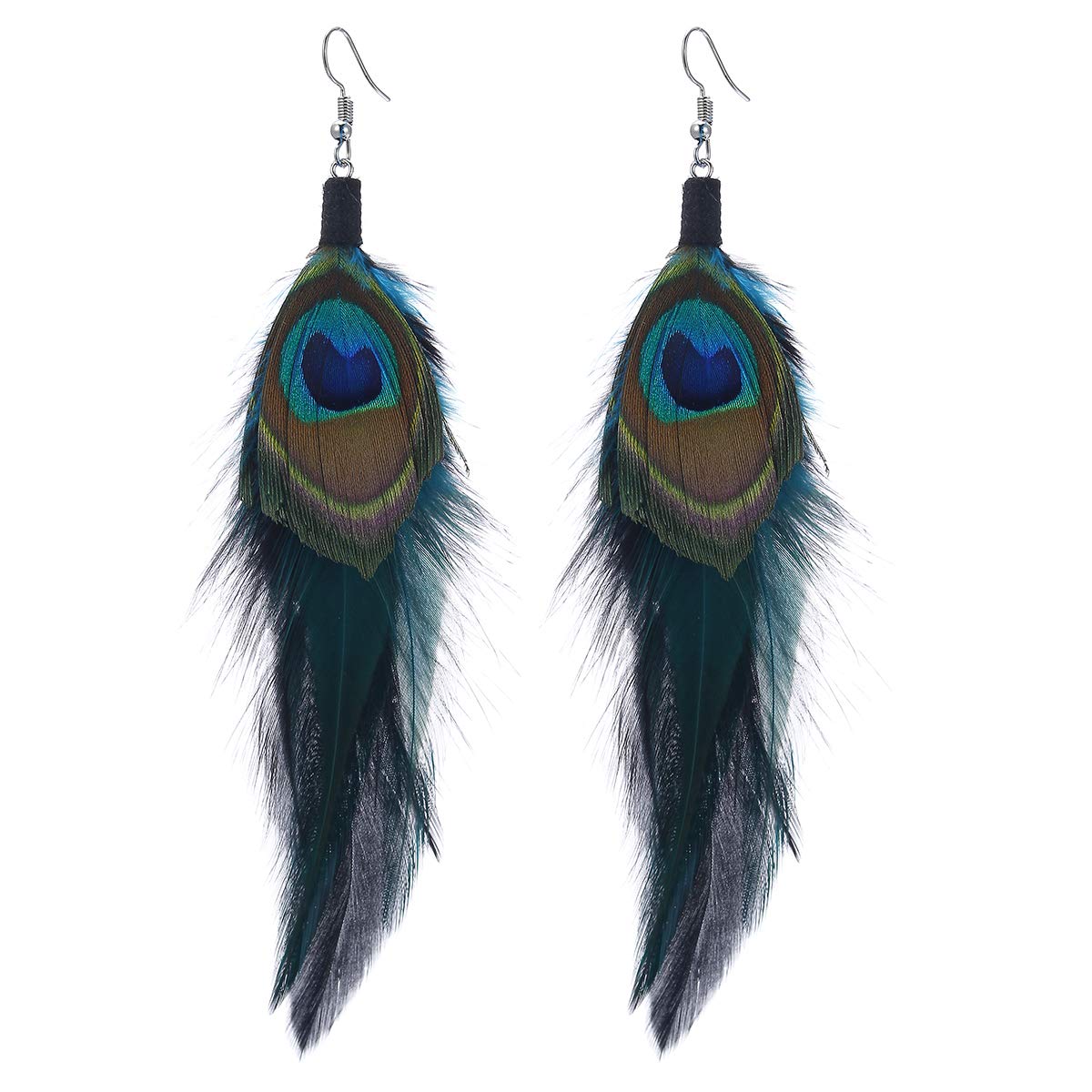 Winssigma Long Feather Earrings for Women Bohemian Dangle Earrings Lightweight Feather Statement Earrings Handmade Jewelry(Blue)