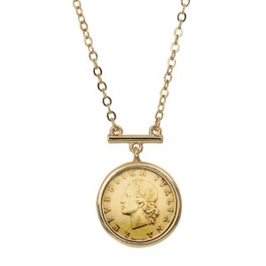 american coin treasures italian 20 lira coin pendant bar necklace | goldtone flat cable | 18 inch 3 inch extender with lobster claw clasp | certificate of authenticity