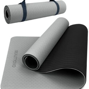 Yoga Mat with Strap, 1/3 Inch Extra Thick Yoga Mat Double-sided Non Slip, Professional TPE Yoga Mats for Women Men, Workout Mat for Yoga, Pilates and Floor Exercises