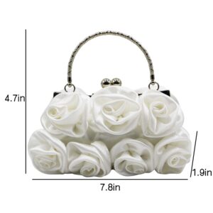 RARITYUS Women Evening Bag Silk-Like Satin Rose Shaped Clutch Handbag with Elegant Metal Handle for Party Wedding Purse