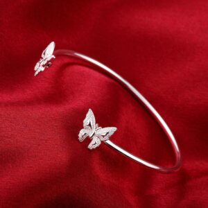 Halawly 925 Sterling Silver Cuff Bracelets for Women Cute Butterfly Bracelet