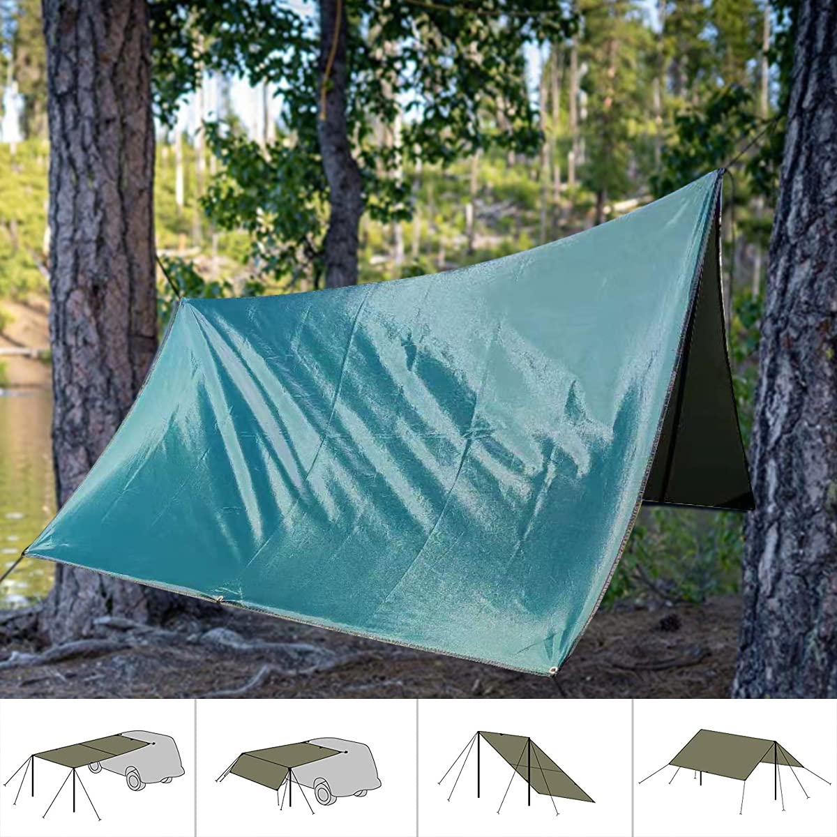 Slan Arrow Versatility Car Awning Camping Car Tail Tent Waterproof Shed 210D Silver Coated Oxford Cloth Tent for Outdoor Activities Like Camping Mountaineering Fishing for Vehicles SUV RV (Green)