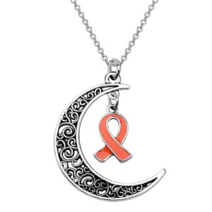 bekech multiple sclerosis ms awareness gift orange ribbon crescent moon charm adhd awareness necklace for ms warrior