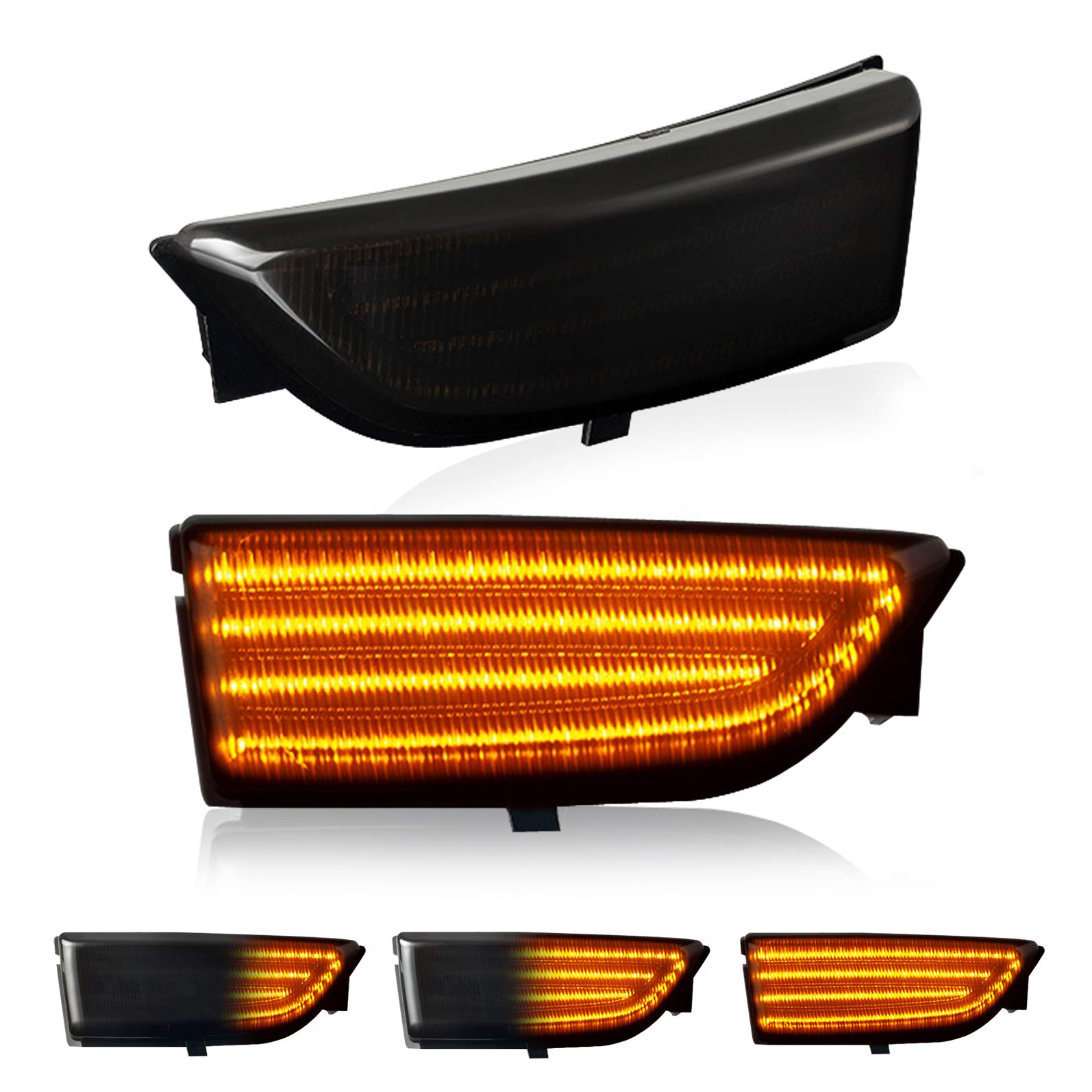 D-Lumina Sequential LED Turn Signal Side Mirror Lights Smoked Lens Fit 2012-2019 Fo-rd Ranger T6 Raptor Wildtrak and 2015-2019 Everest, Dynamic Side Mirror Marker Light Replace Factory Amber Reflector