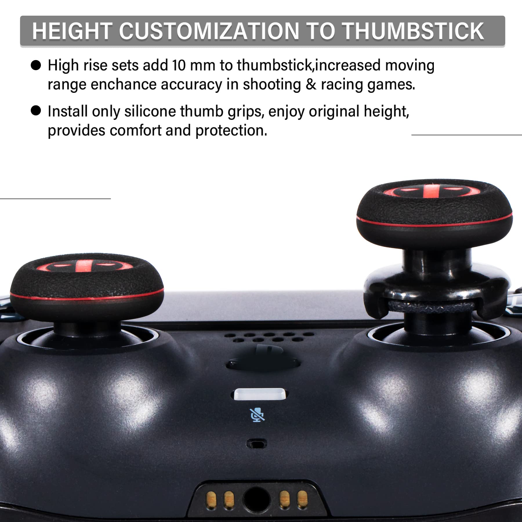 Playrealm FPS Thumbstick Extender & Printing Rubber Silicone Grip Cover 2 Sets for PS5 Dualsenese & PS4 Controller (Immortal)