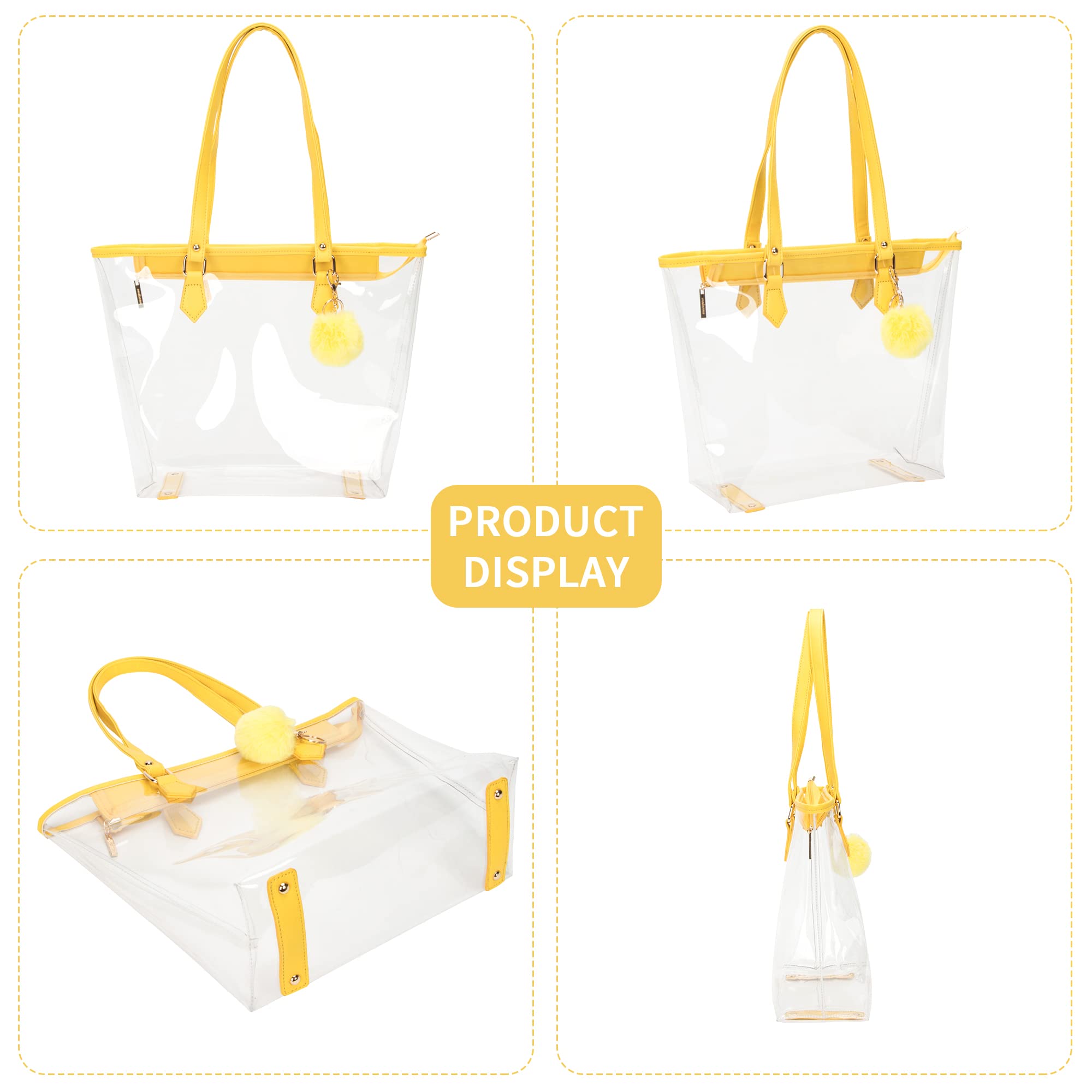 Large Clear Bag Transparent Shoulder Handbag with Yellow Plush Pendant (Yellow)