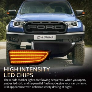 D-Lumina Sequential LED Turn Signal Side Mirror Lights Smoked Lens Fit 2012-2019 Fo-rd Ranger T6 Raptor Wildtrak and 2015-2019 Everest, Dynamic Side Mirror Marker Light Replace Factory Amber Reflector