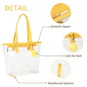 Large Clear Bag Transparent Shoulder Handbag with Yellow Plush Pendant (Yellow)