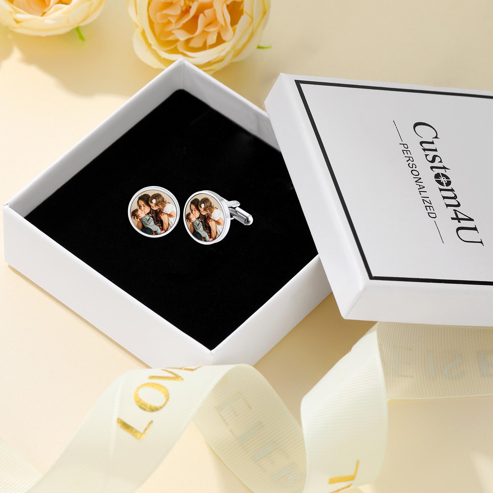 Custom4U Picture Cufflinks for Men Custom Cuff links with Photo Father of the Bride Cufflinks Memorial Gift for Groom Wedding