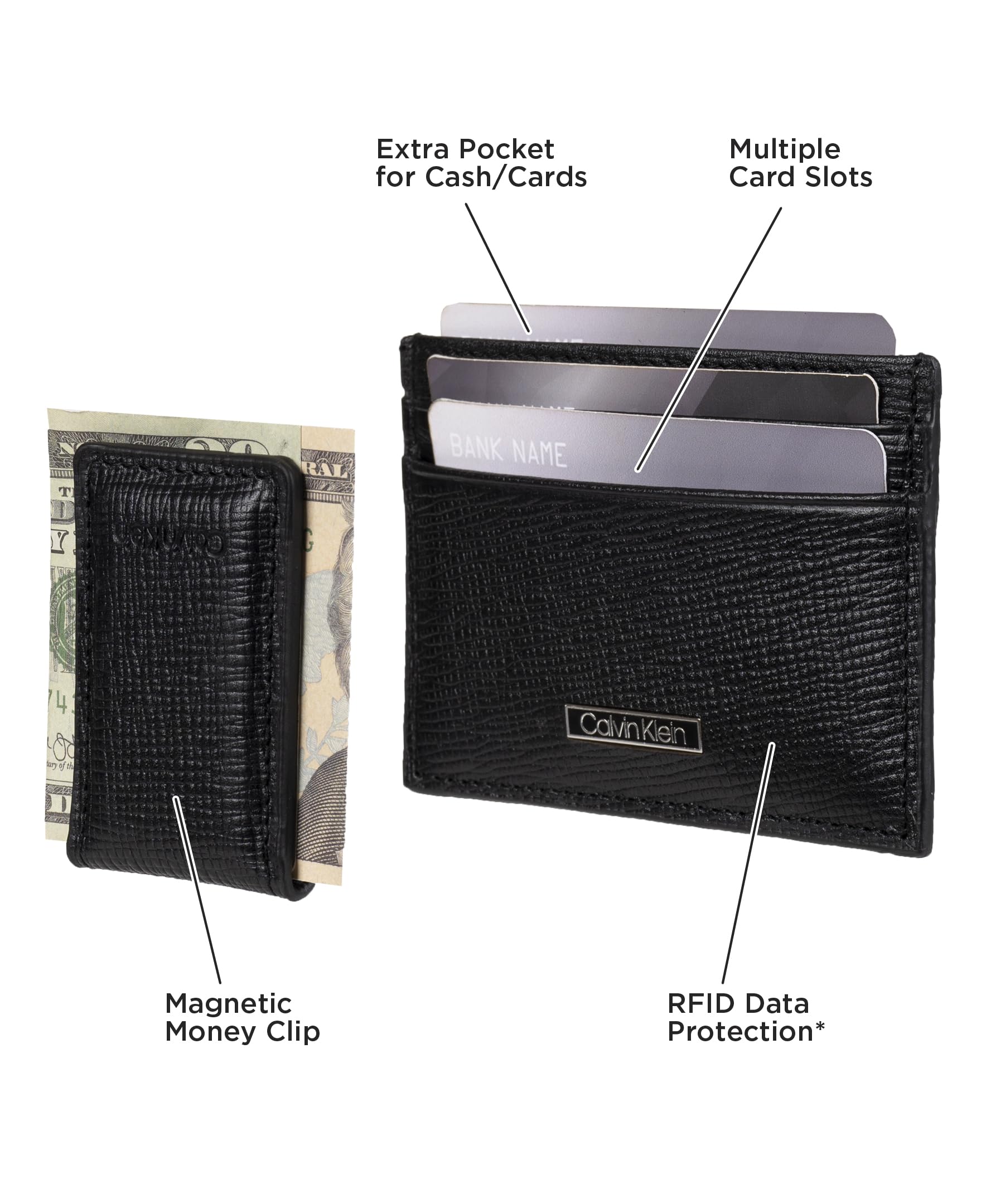 Calvin Klein Men's Wallet Sets-Minimalist Bifold and Card Cases, Black Bessemer, One Size